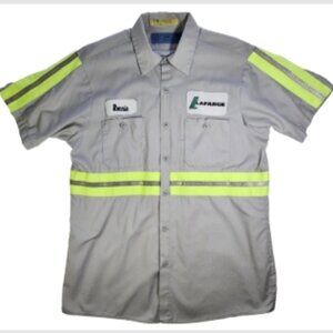 Cintas L Comfort Flex SS Button Up Mechanic Shop Work Shirt Gray Reflective